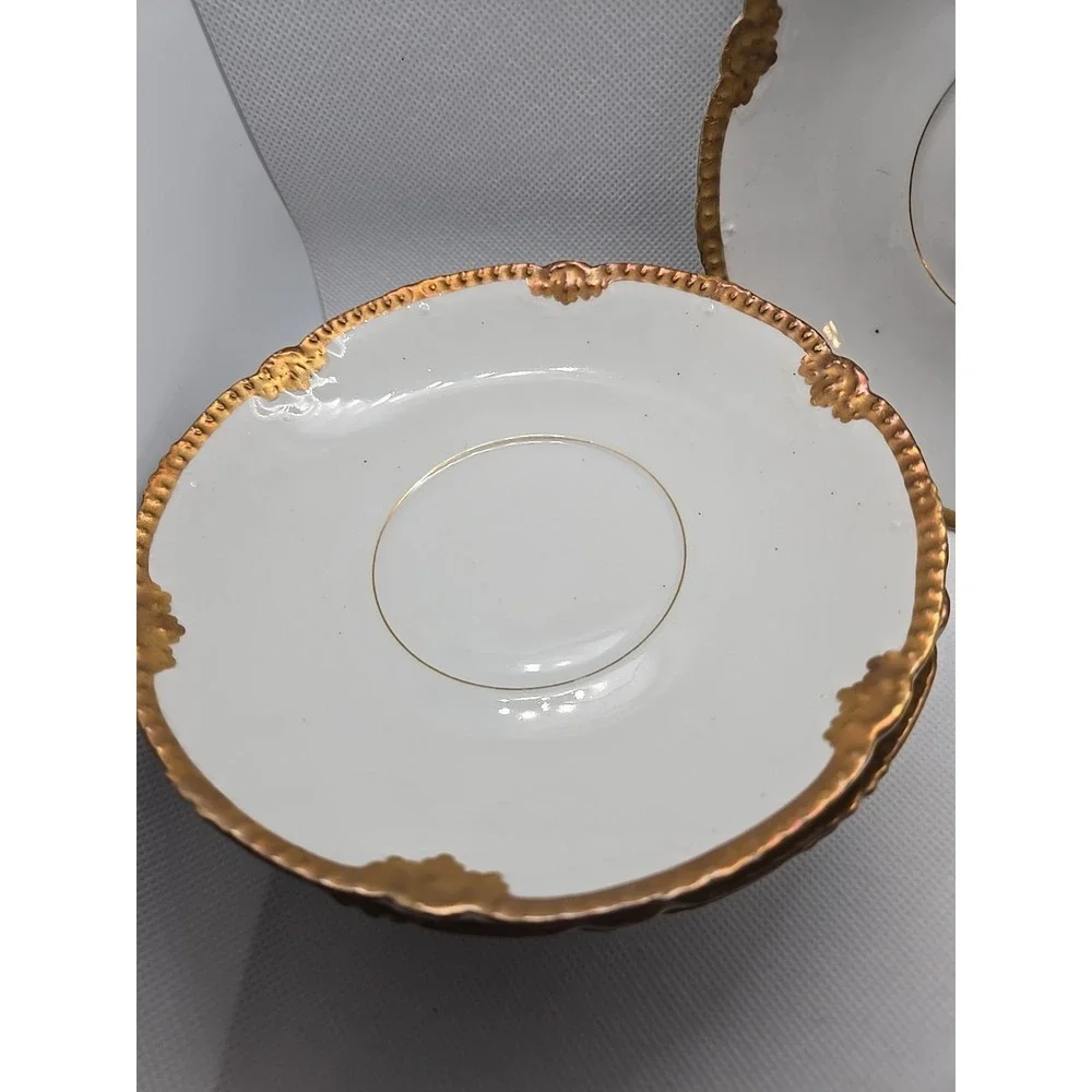 Limoges France T&V White with Gold Trim 5 Saucer Tea Cup‎ Plates Desert